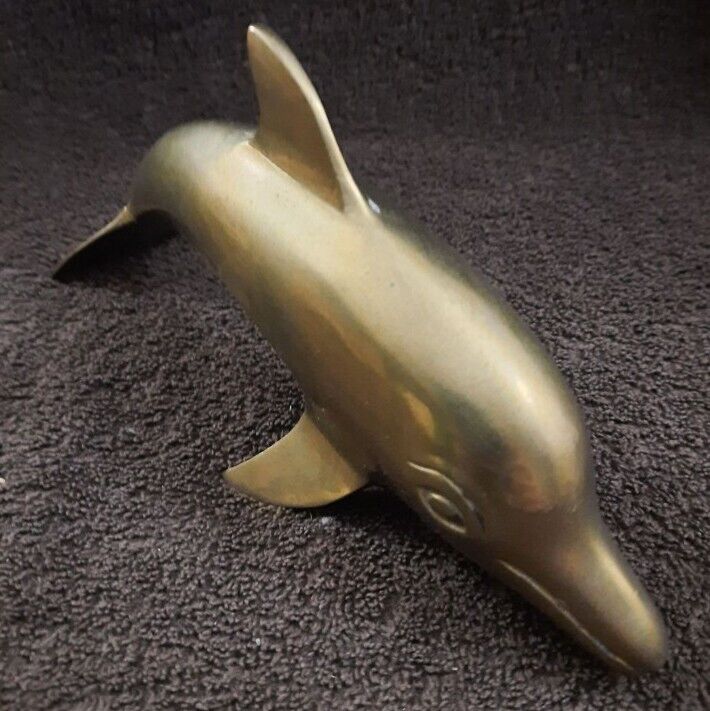 Vintage Brass Dolphin Figurine  Hollow Bottlenose Made In Korea Great Patina 8\