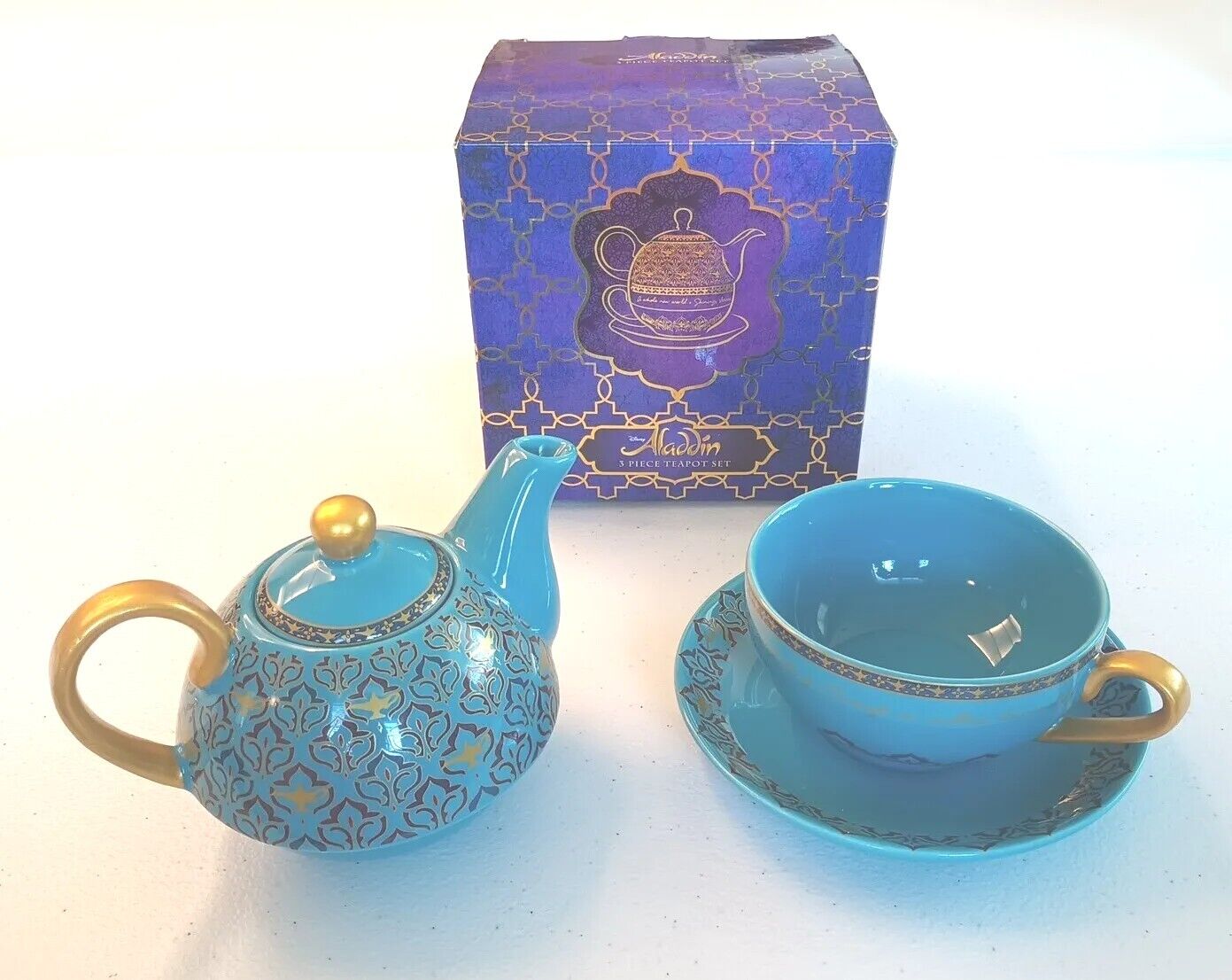 Rare Disney Aladdin On Broadway Teapot 3 Piece Set New In Box