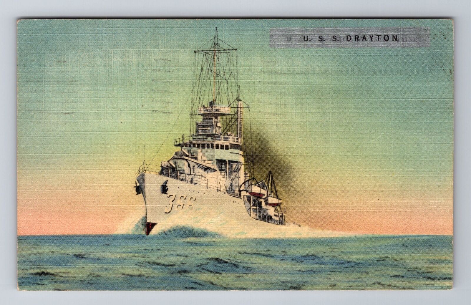 USS Drayton Ship, Transportation, Antique, Vintage c1942 Souvenir Postcard