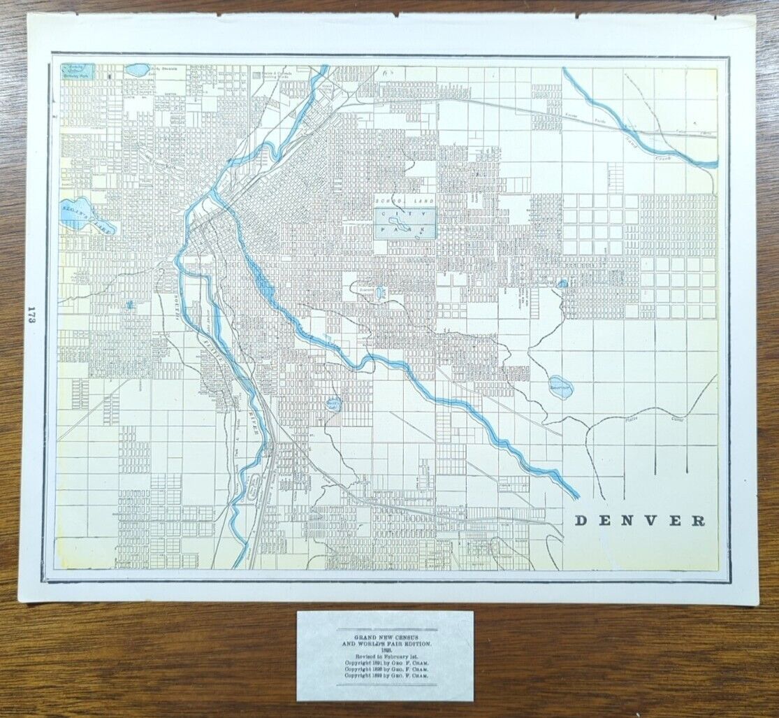 Vintage 1893 DENVER COLORADO Map 14\