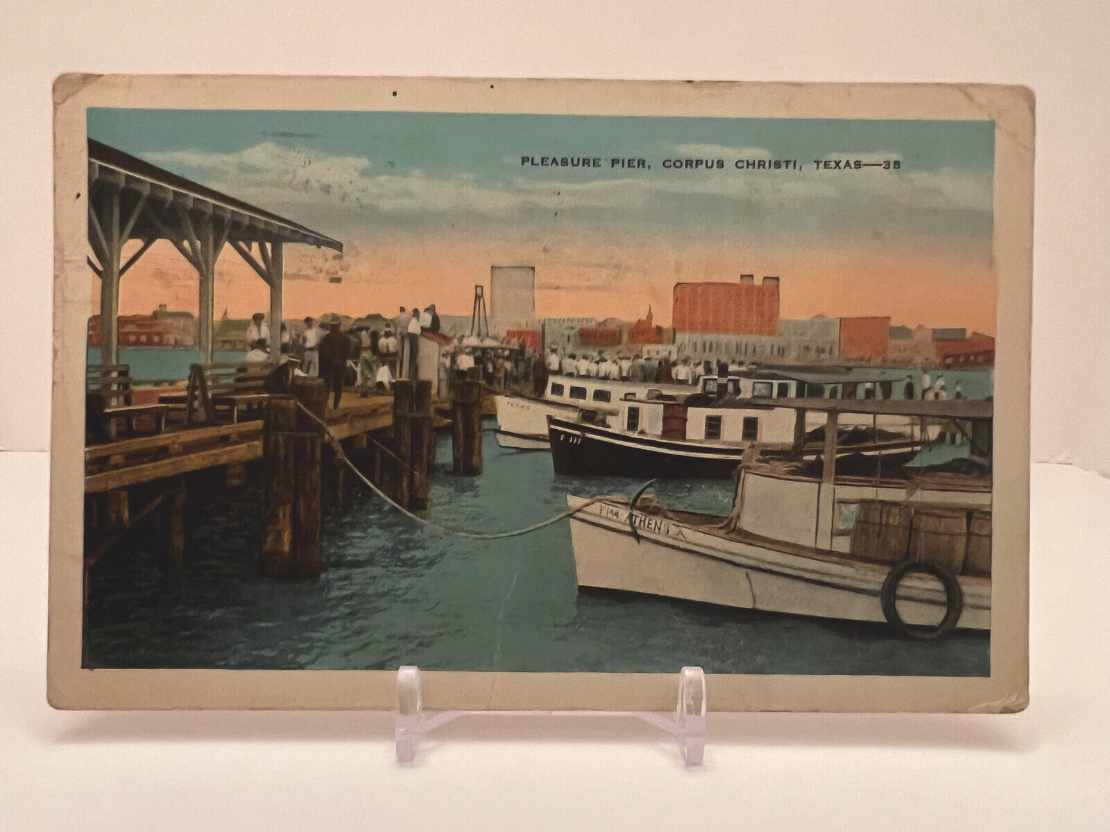 Vintage 1932 Corpus Christi TX Texas,Pleasure Pier, Athens Boat By Dock Postcard