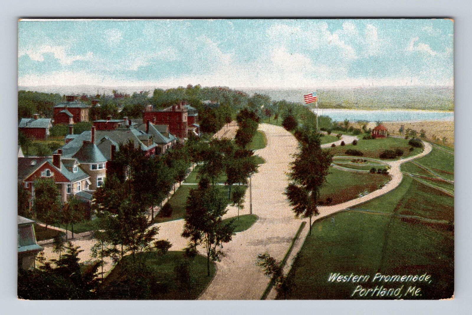 Portland ME-Maine, Aerial Western Promenade, Antique Vintage Souvenir Postcard