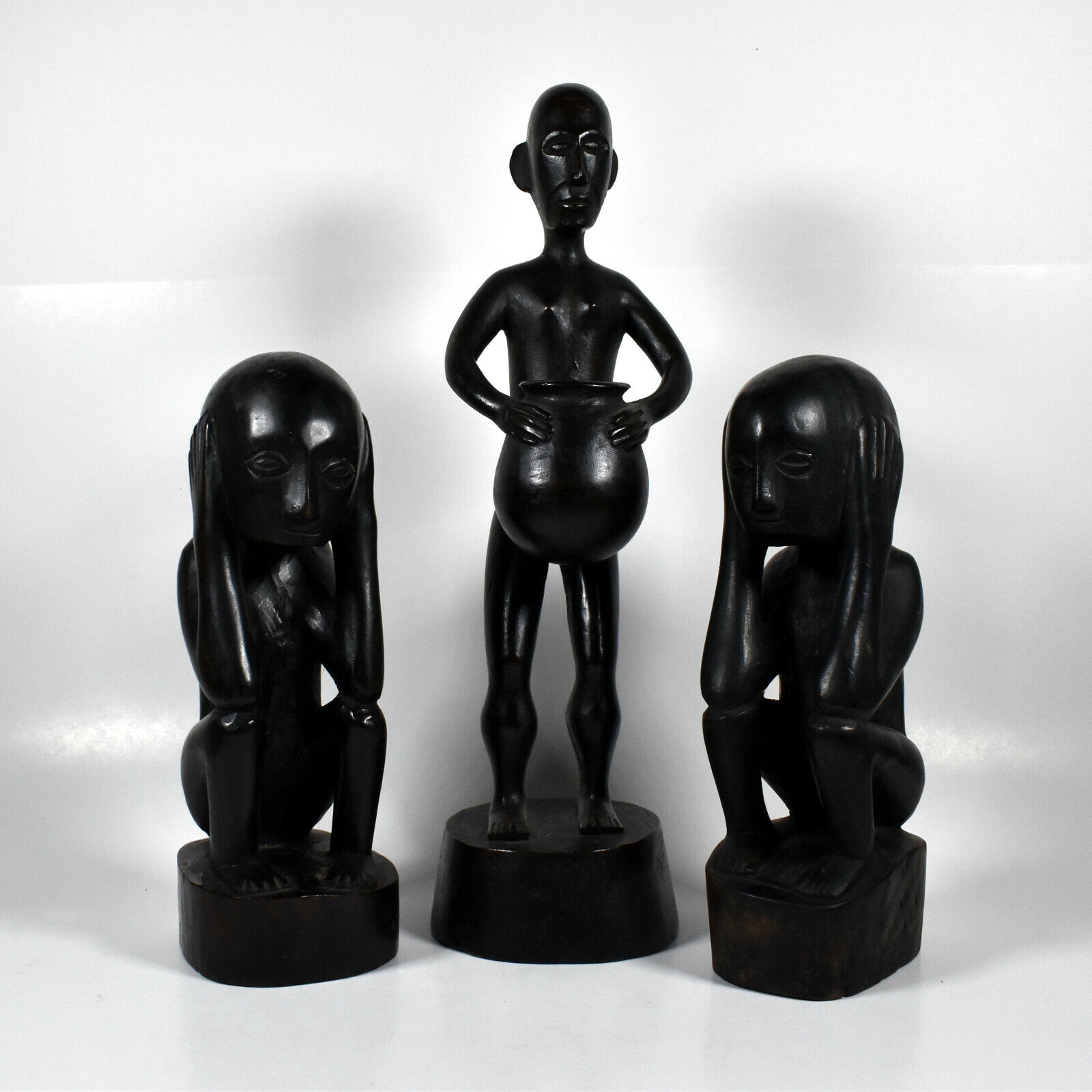 Set of 3 Hand Carved Primitive Wooden African Statuettes