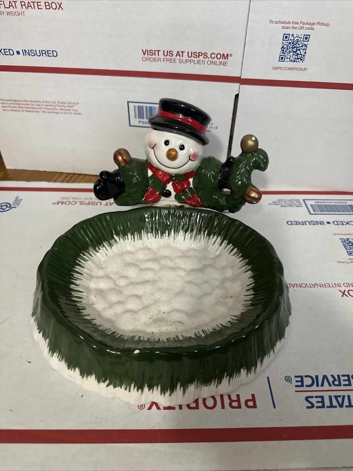 World Bazaar Inc SnowMan Candy Dish Cookie Plate Christmas Gift 1015