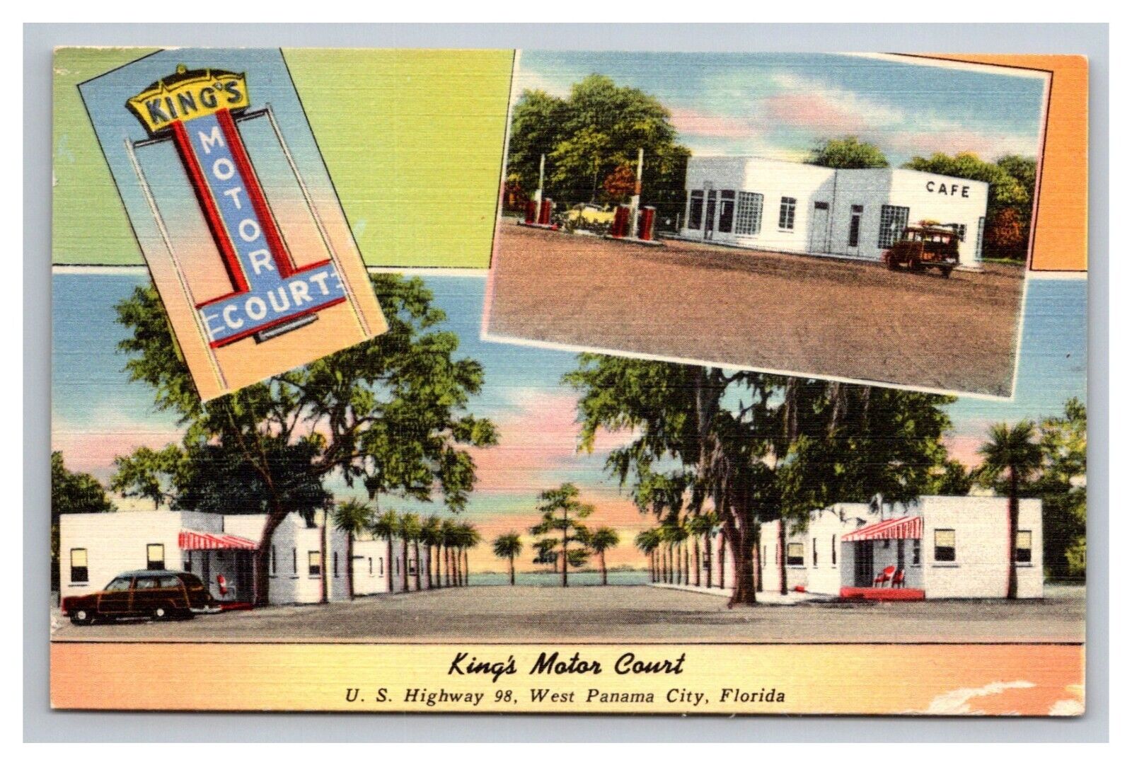 Postcard West Panama City Florida King\'s Motor Court Highway 98