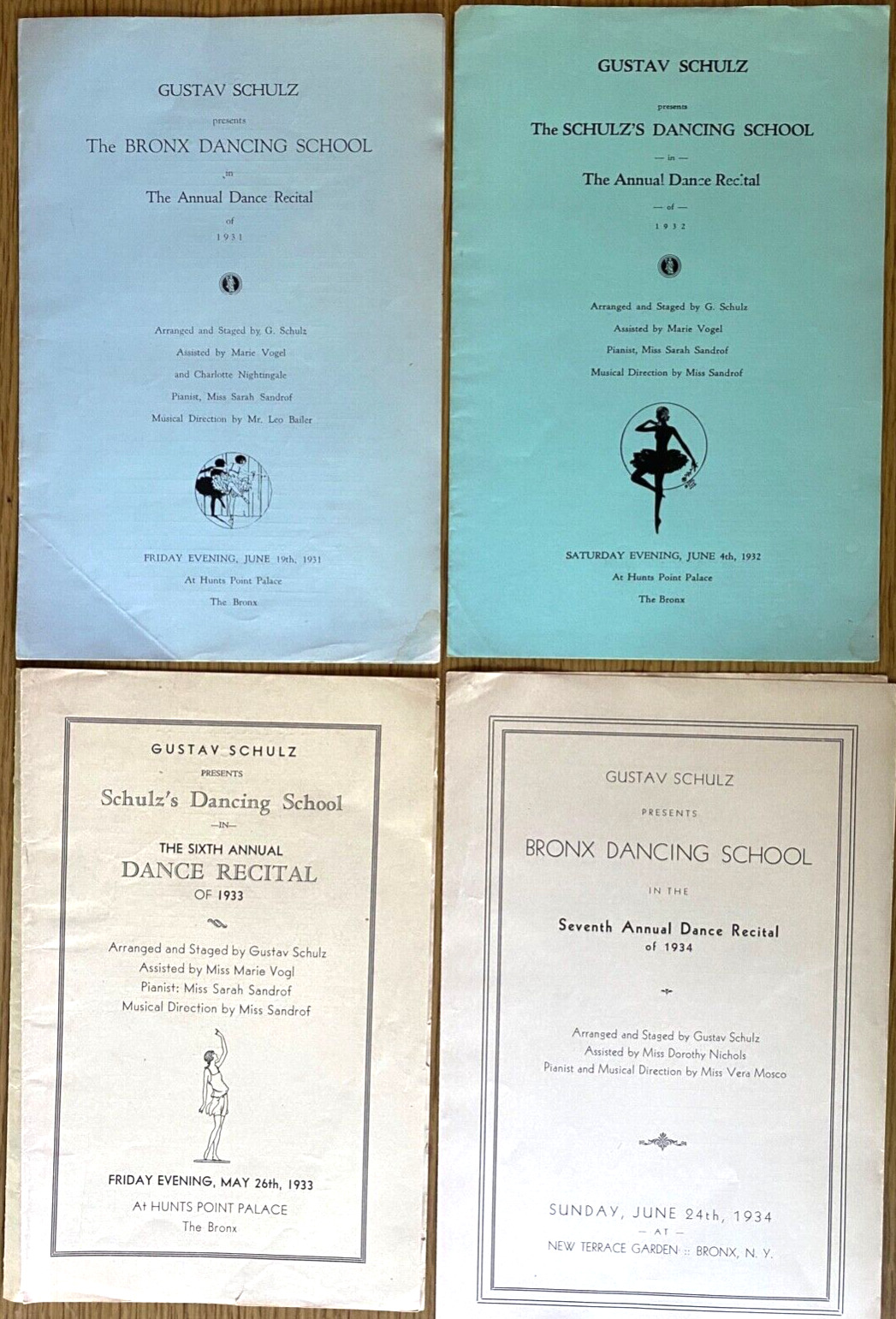 1931-1934 THE BRONX DANCING SCHOOL vintage lot of four DANCE RECITAL PROGRAMS