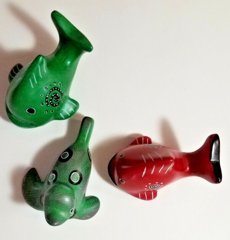 Kenya Handcraft Soapstone Figurines; Two Fish and One Seal; SERRV, Set of 3