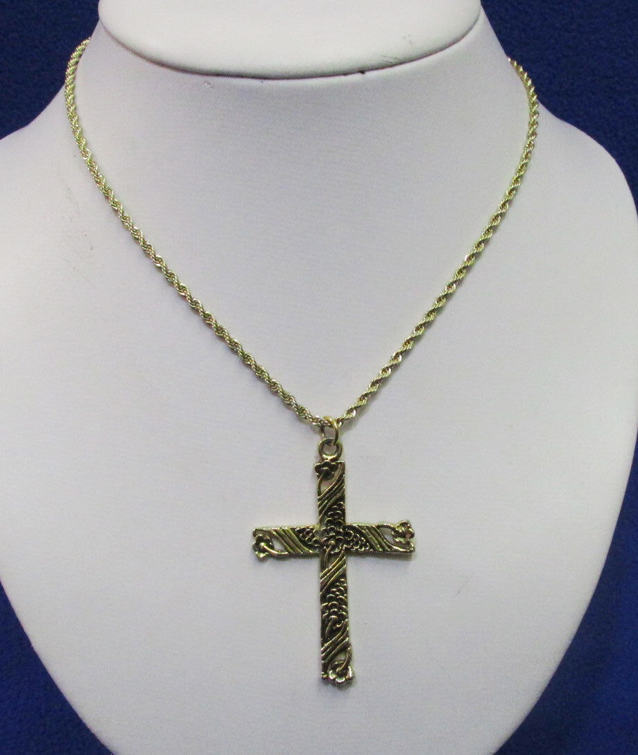 Goldtone Metal Necklace Chain w/ Cross Pendant 2000 Flowers Floral Jewelry 