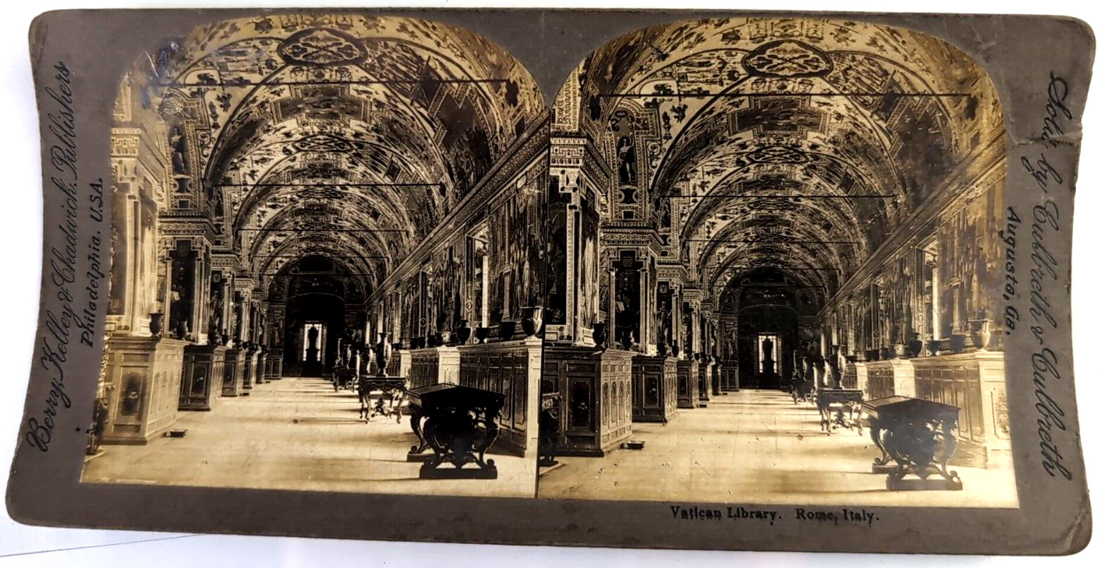 Vintage Stereograph Stereo View Stereoscope Card 1904 Vatican Library Rome Italy