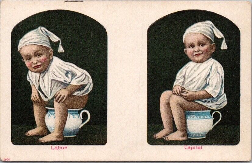 c1900s Bathroom Humor Comic Postcard Little Boy on Chamber Pot 