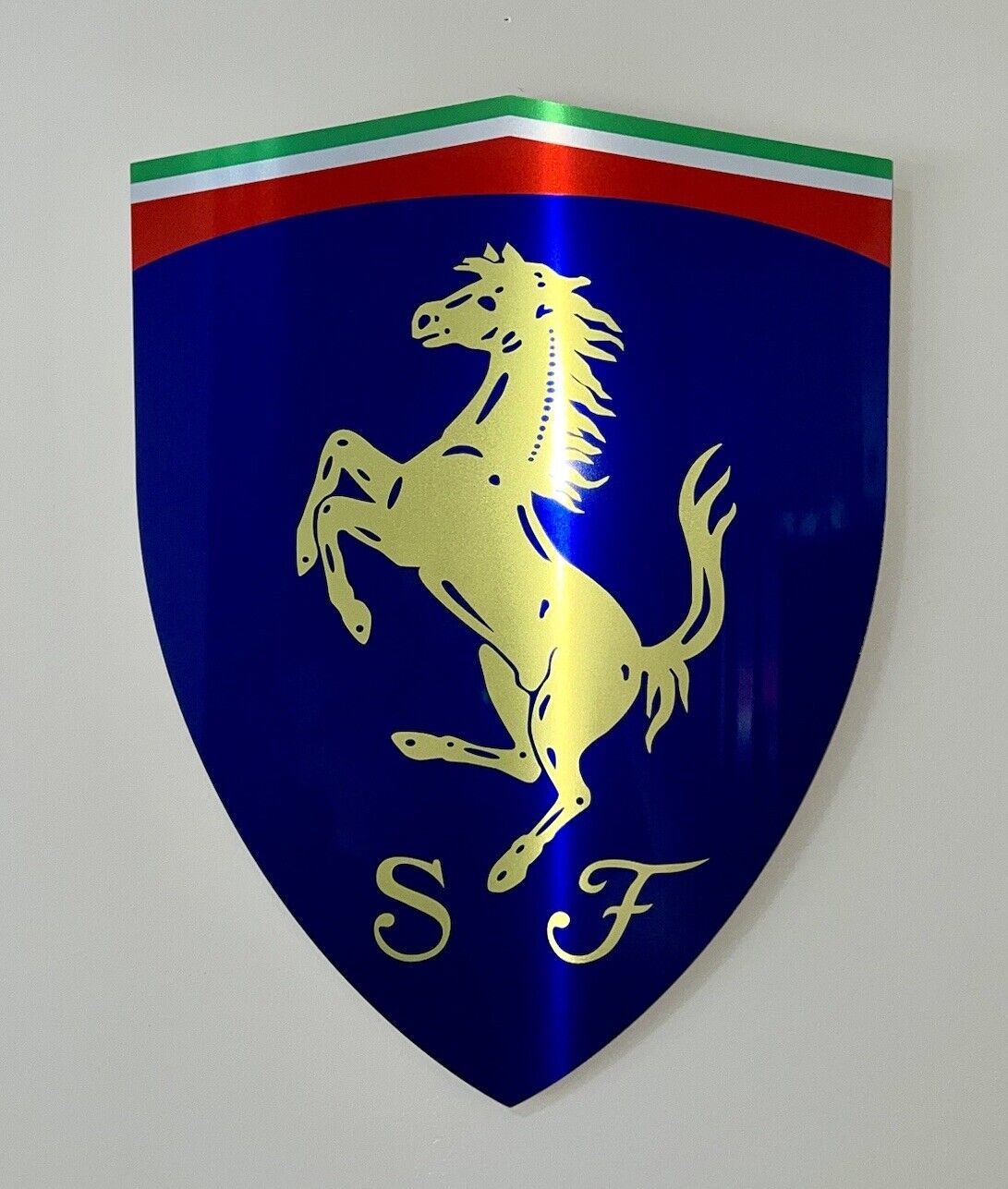 Large 18” Shield Ferrari Dark Blue  Racing Inspired Brushed Aluminum Sign