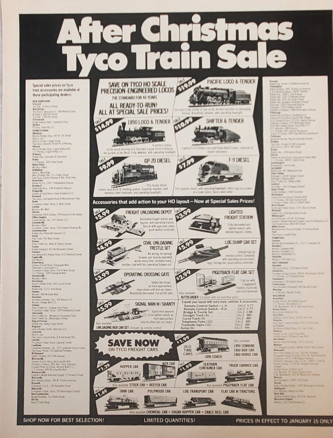 1971 Ad Tyco Train Christmas Engines Boxcars Dealers List Print  Advertisement