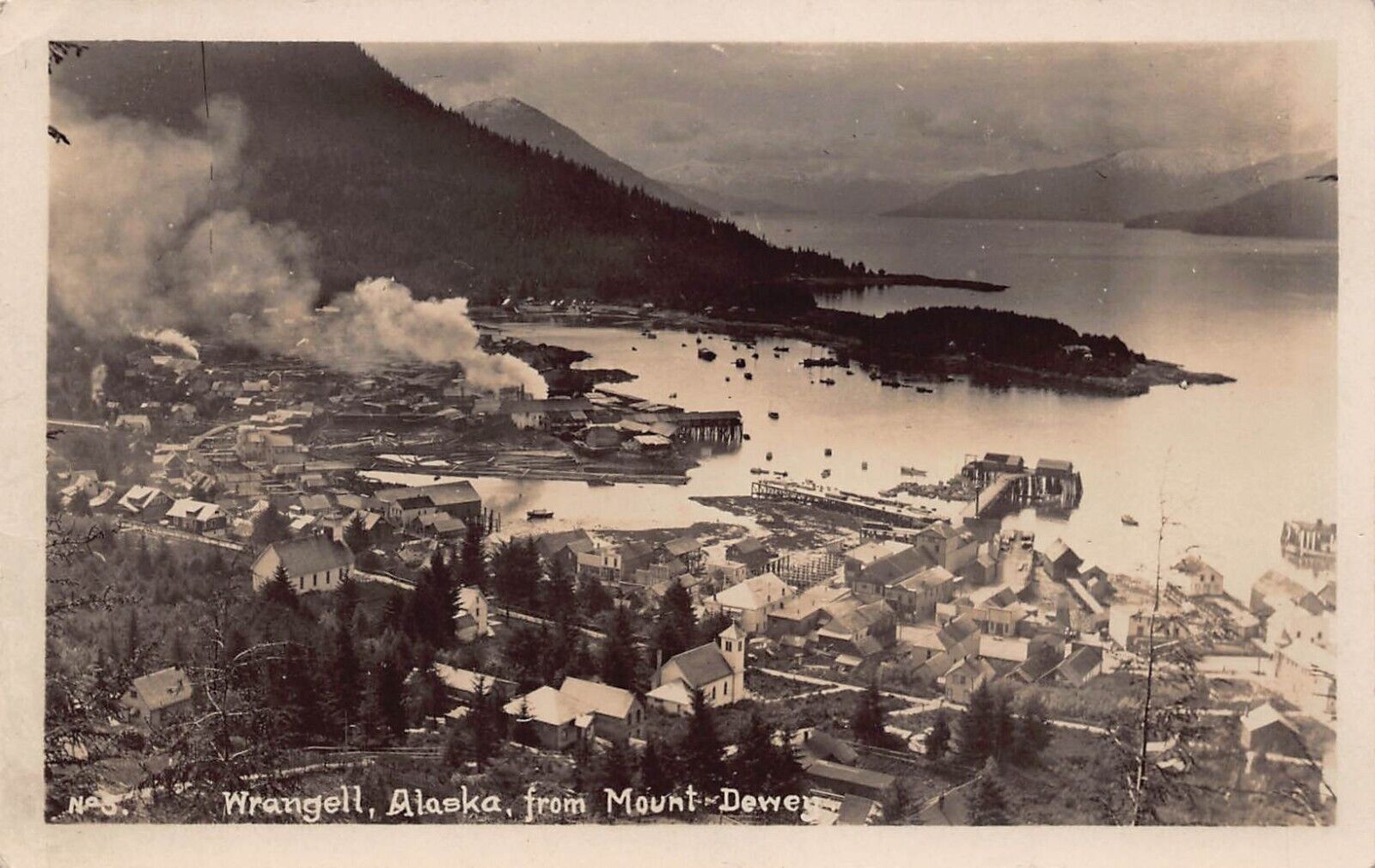 RPPC Wrangell AK Alaska From Mount Dewey Main Street Harbor Photo Postcard D48