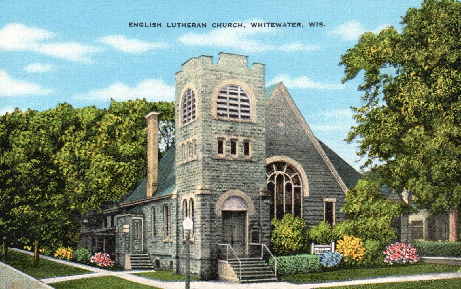 Postcard WI Whitewater English Lutheran Church Unposted Linen Vintage PC G7801