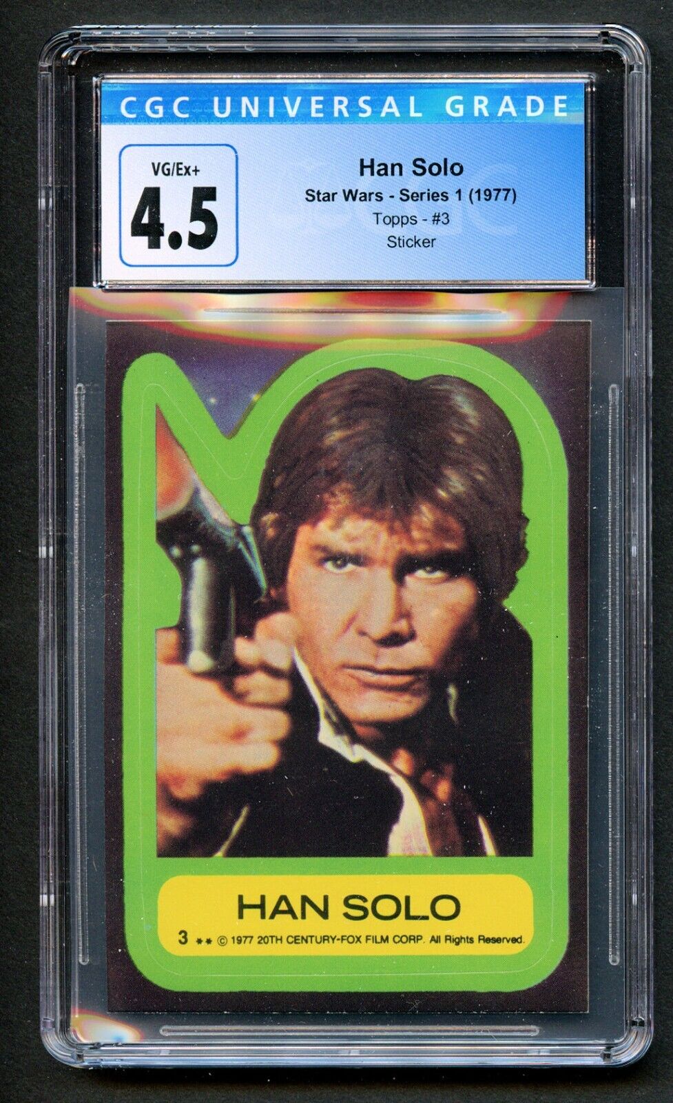 Han Solo #3 Star Wars Series 1 Topps 1977 Sticker Trading Card CGC 4.5