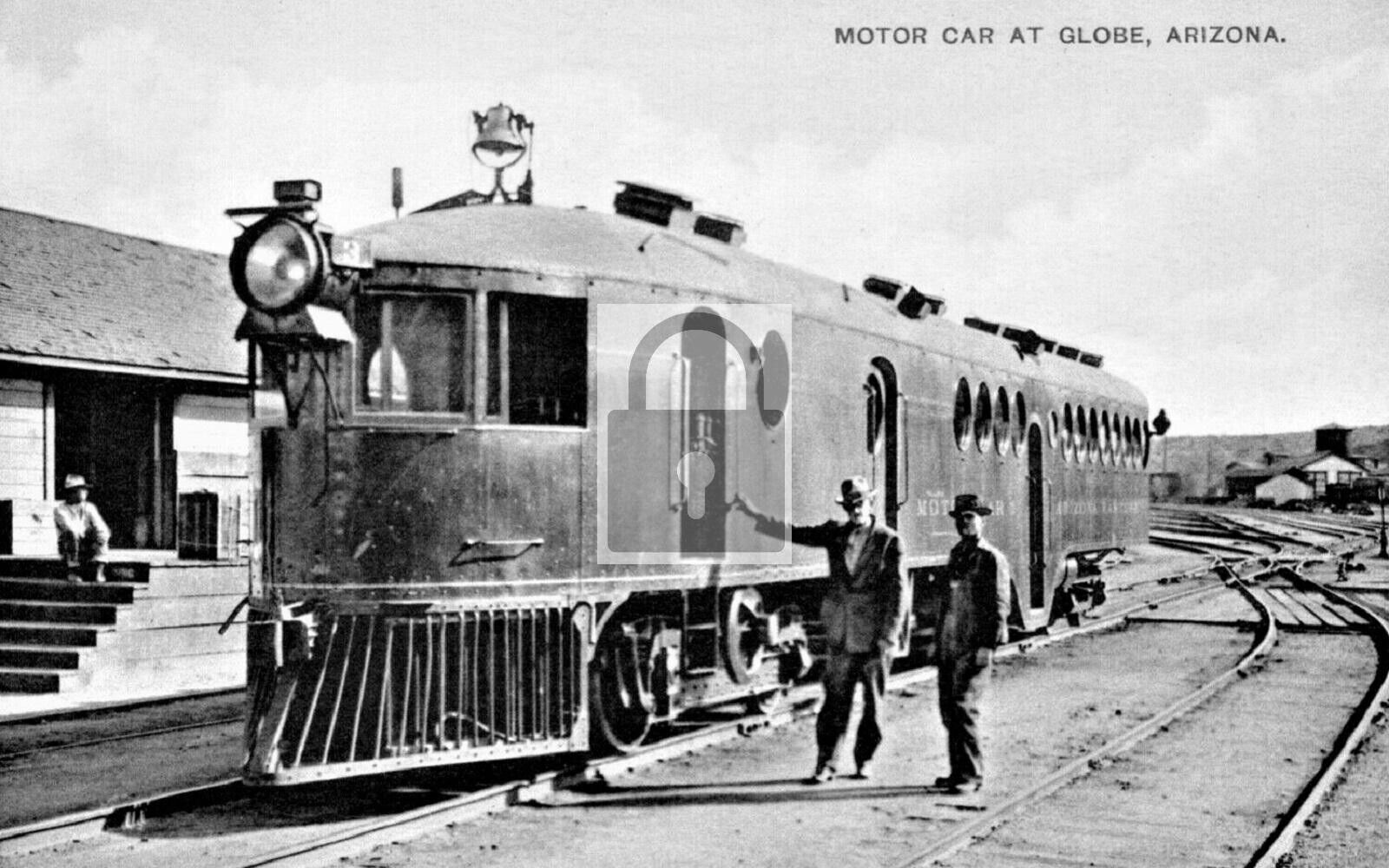 Railroad Train McKeen Motor Car Globe Arizona AZ Reprint Postcard