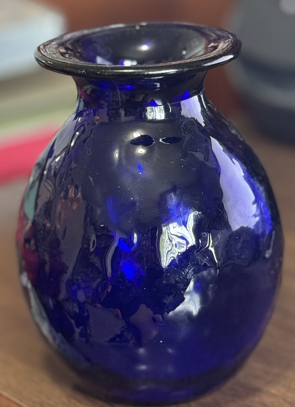 SAN MIGUEL HAND MADE IN SPAIN COBALT BLUE BUBBLE GLASS FLOWER 7 3/8\