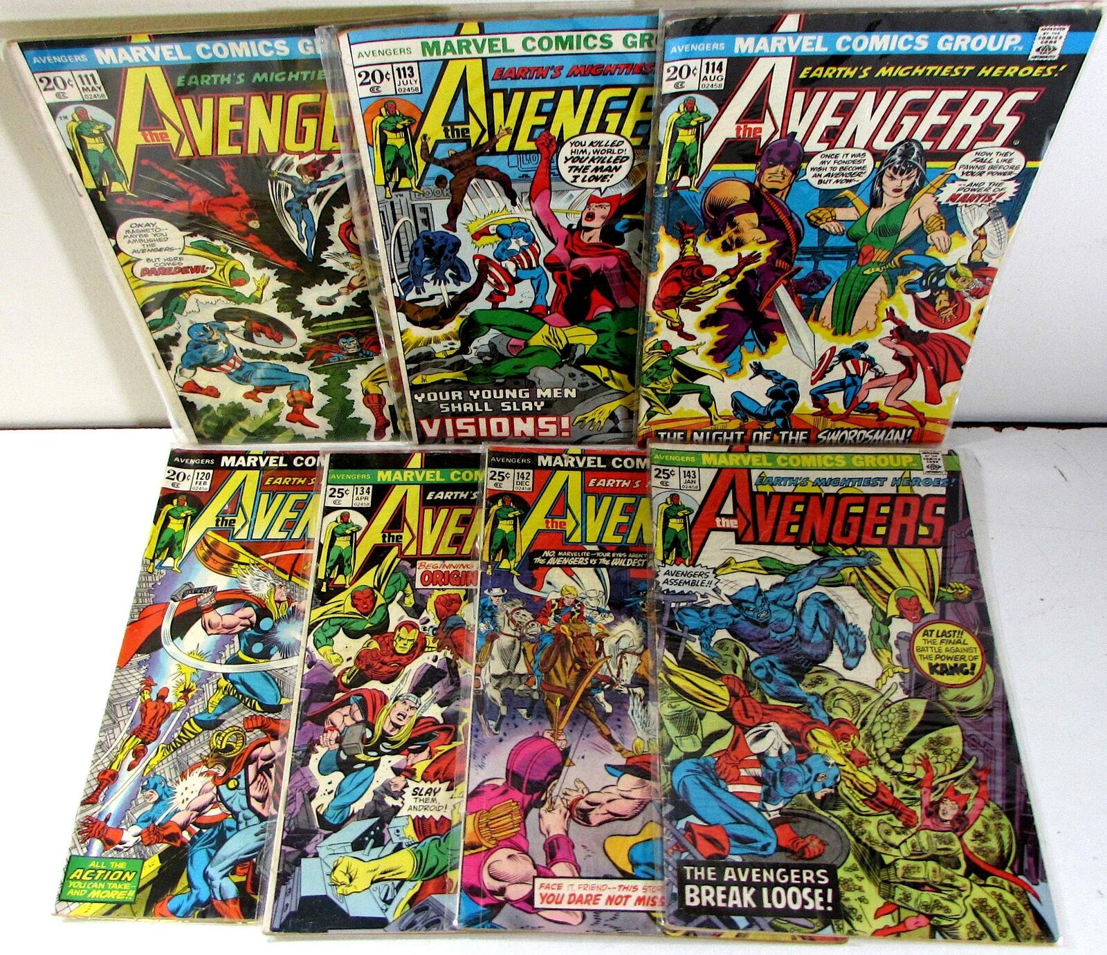 Avengers Lot of 7 #111,113,114,120,134,142,143 Marvel (1973) 1st Print Comics