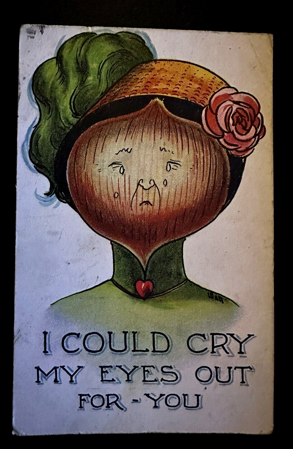 Onion Veggie Lady~Antique Anthropomorphic Fantasy Greeting Postcard~h667