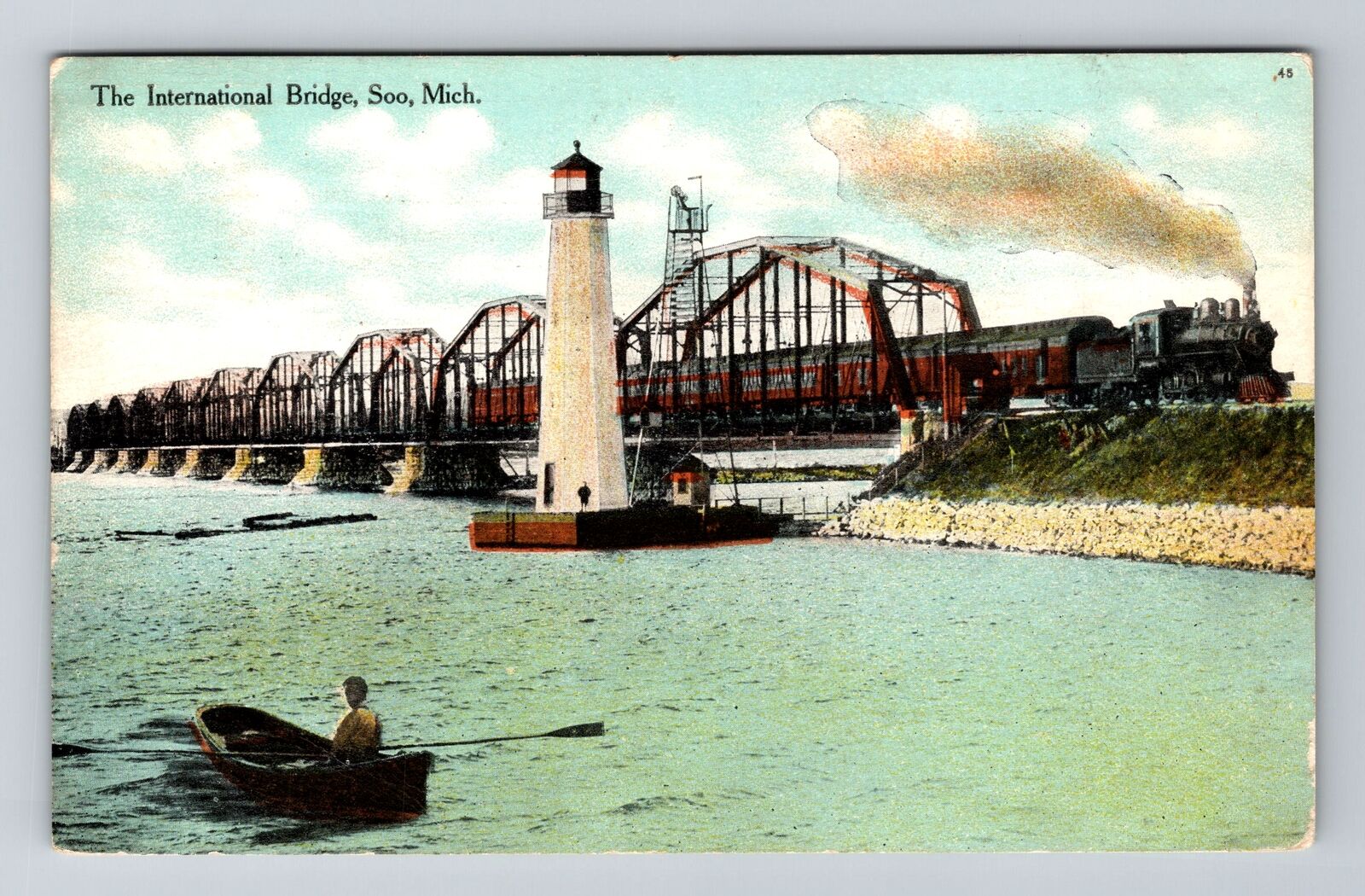 Soo MI-Michigan, International Bridge, Antique Vintage Souvenir Postcard