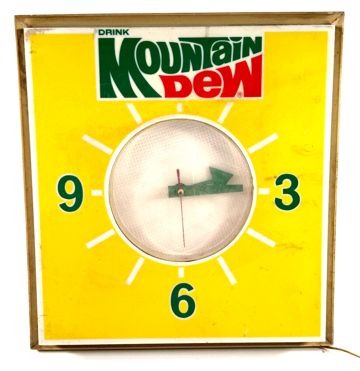vtg 70s Mountain Dew Advertising Store Display Lighted Sign Clock WORKS