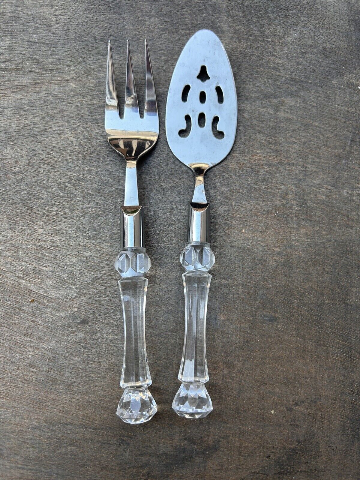 2 Pc Bellamo Stainless Meat Serving Fork & Pie/Cake Server Clear Lucite Handle