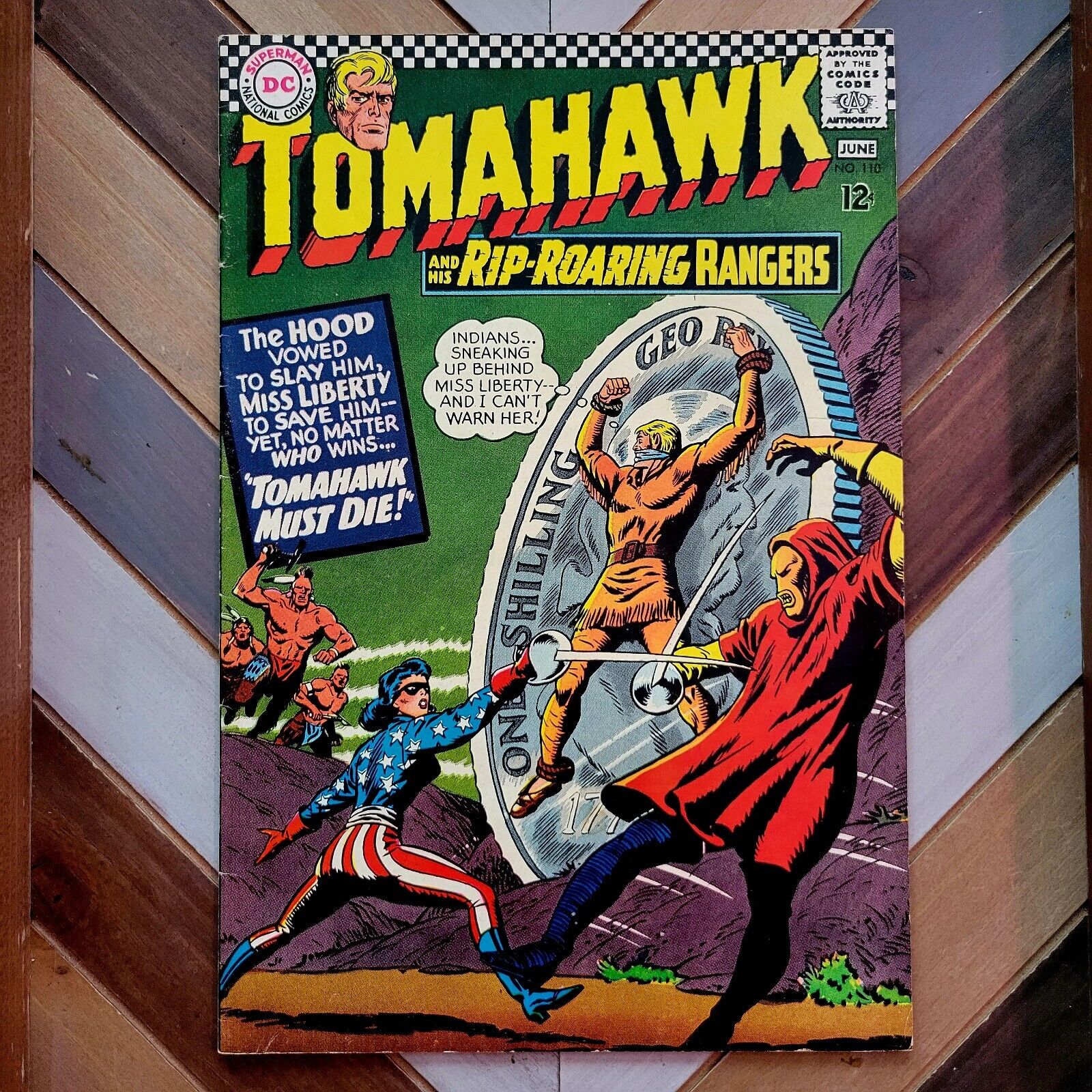 TOMAHAWK #110 FN- (DC 1967) MISS LIBERTY + THE HOOD / Classic Cover By Bob Brown