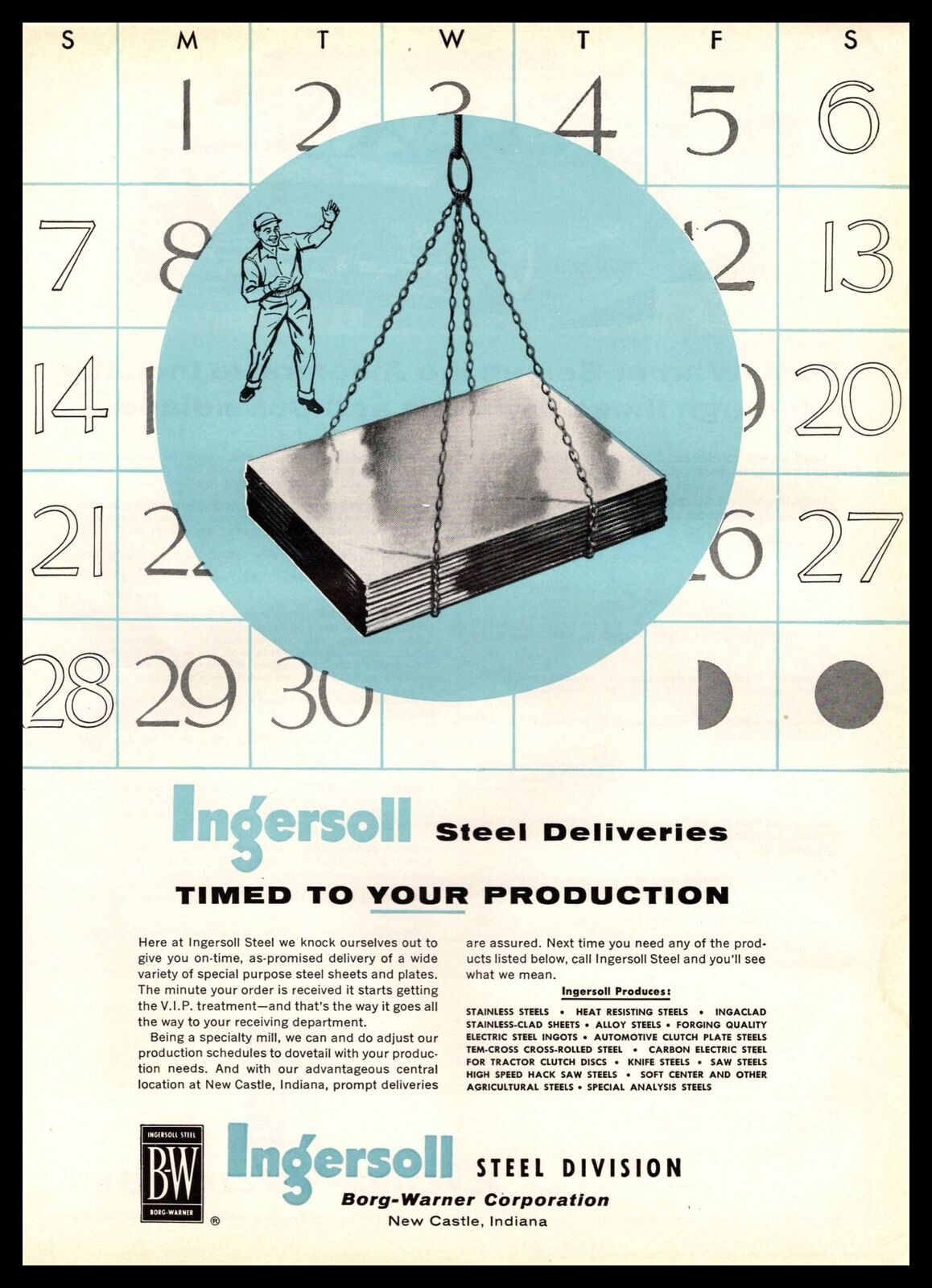 1958 Ingersoll Steel Deliveries Borg-Warner New Castle Indiana Vintage Print Ad