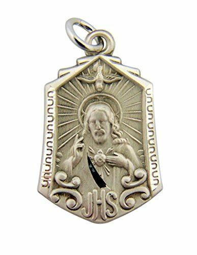 HMHInc Sterling Silver Sacred Heart of Christ JHS Scapular Medal Pendant, 1 Inch