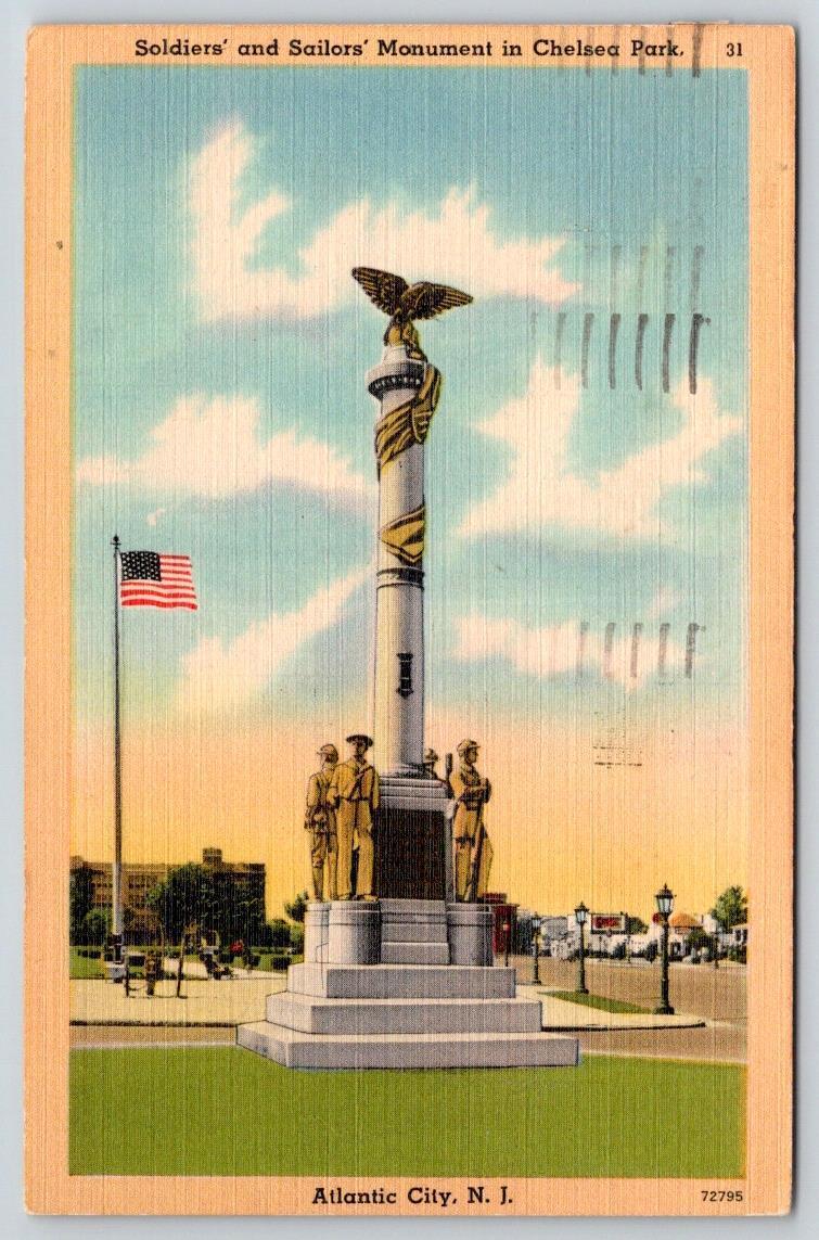 1946 SOLDIERS & SAILORS MONUMENT CHELSEA PARK ATLANTIC CITY NJ LINEN POSTCARD
