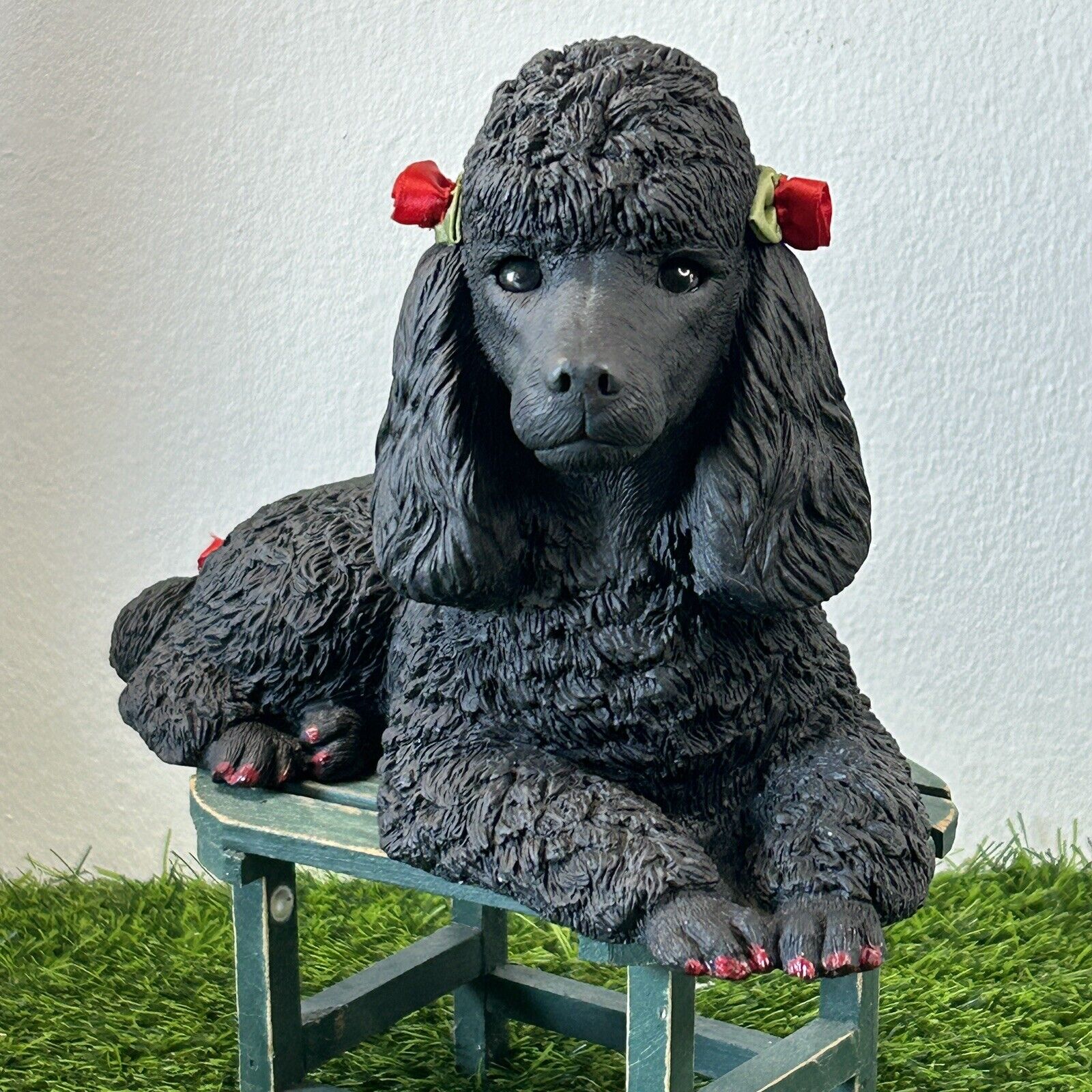 Sandicast Black Dog Poodle Glass Eyes Sandra Brue Signed Statue 1986 VNTG 9.5\