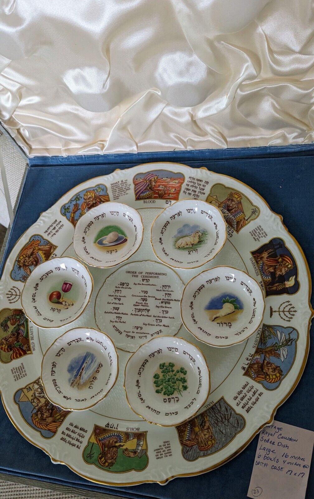 Vintage Antique Heirloom Royal Cauldon Passover  Seder Plate with Case