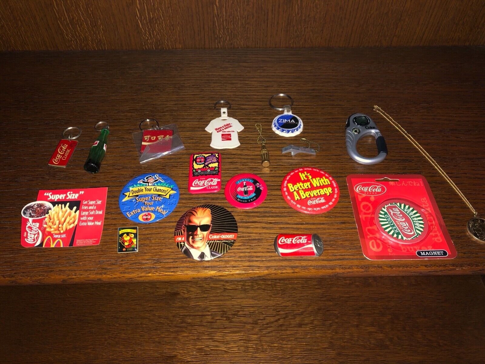 Vintage Lot of 18 Pieces, COKE, Coca-Cola Key chains, pins, magnets and more
