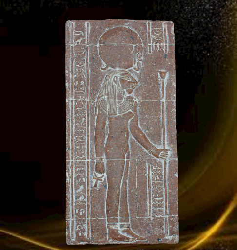 Rare Unique Ancient Antique Stone Stela Sekhmet Holds Key of Life and Scepter