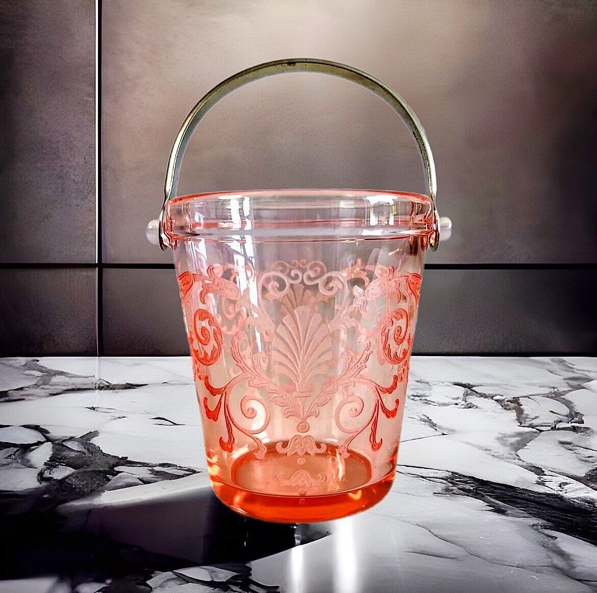 Vintage Fostoria Glass Versailles Pink Sugar Pail Elegant Glass RARE HTF