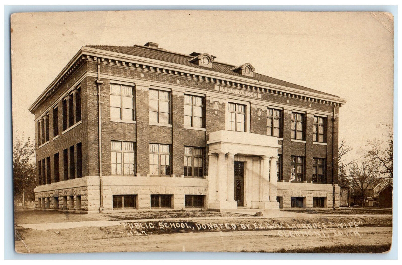 Clermont Iowa IA RPPC Photo Postcard Public School 1924 Vintage Posted