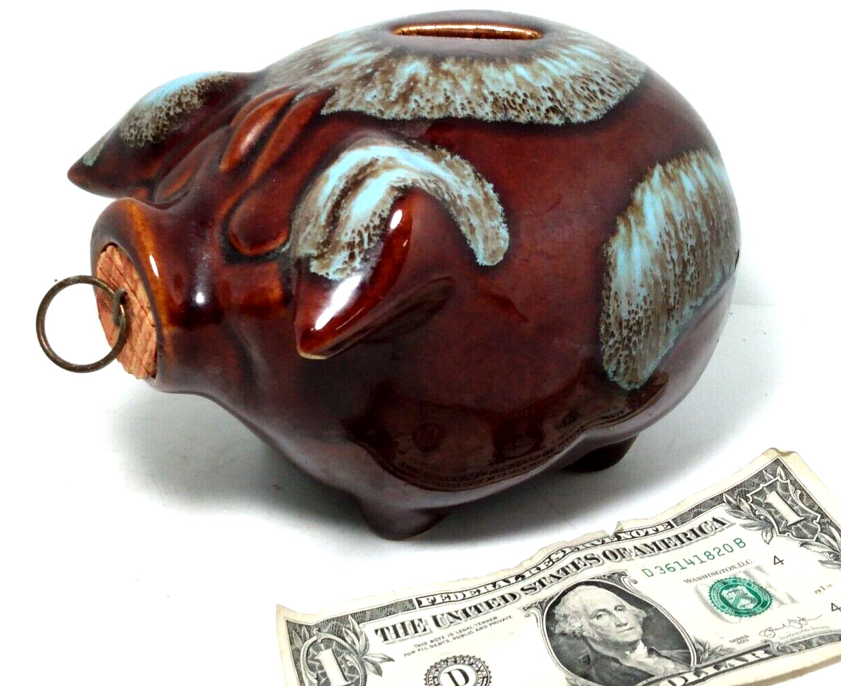 1957 Corky Pig by Hull Pottery Piggy Bank - Red Cork - Small chip under Ear