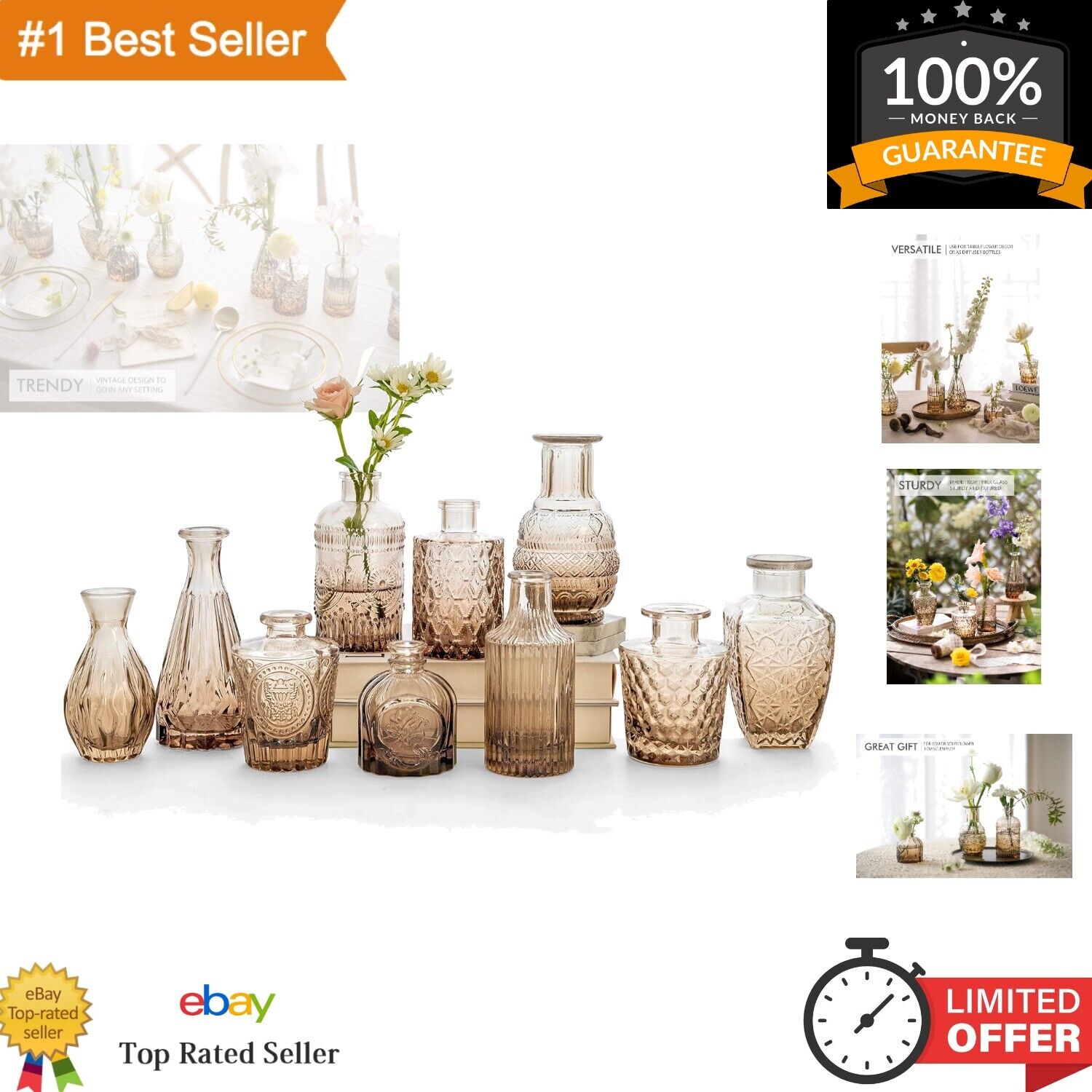 Charming Vintage Etched Glass Bud Vases Set of 10 - Ideal Centerpiece Decor