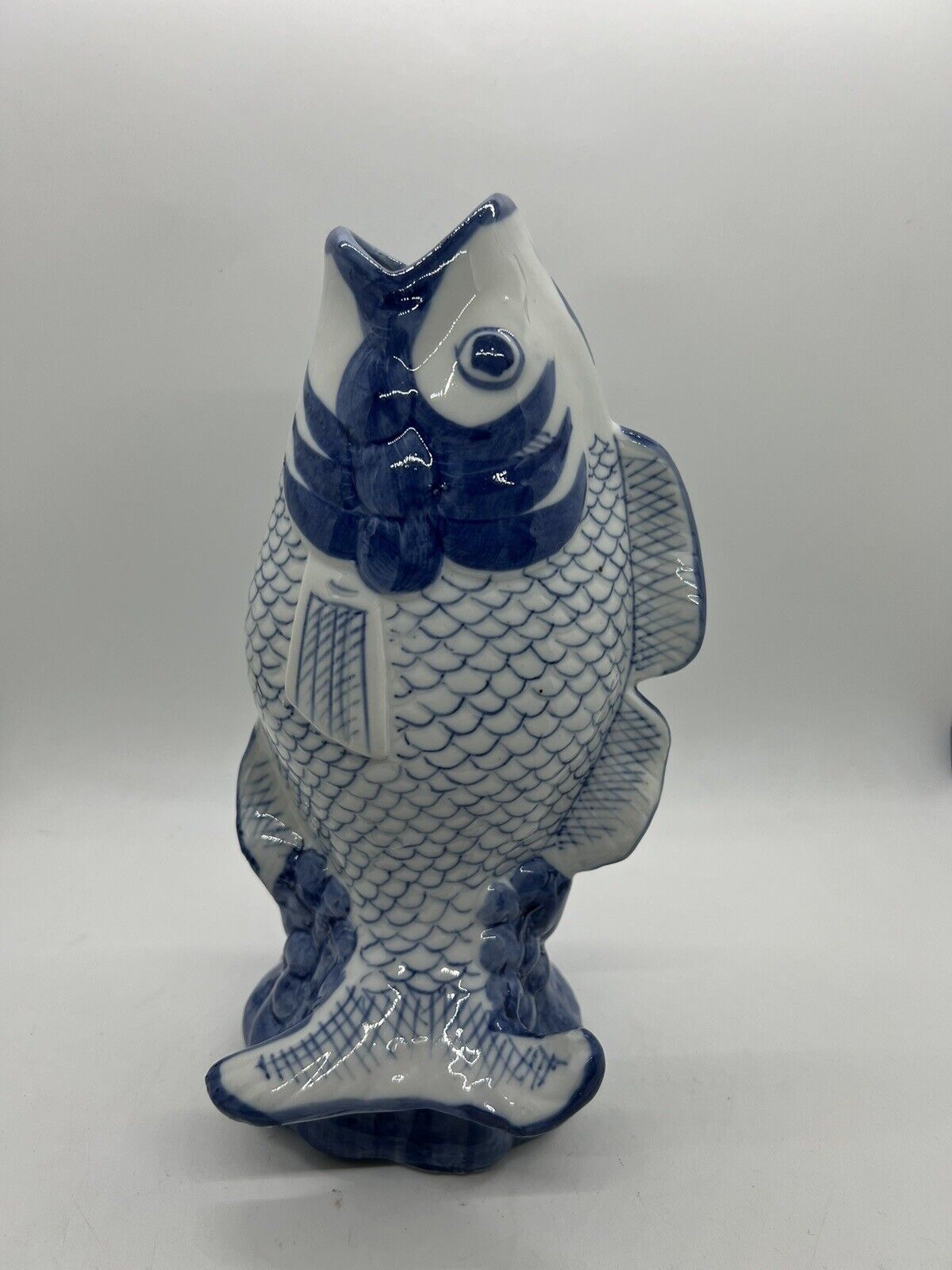 koi fish blue and white ceramic vase 9\