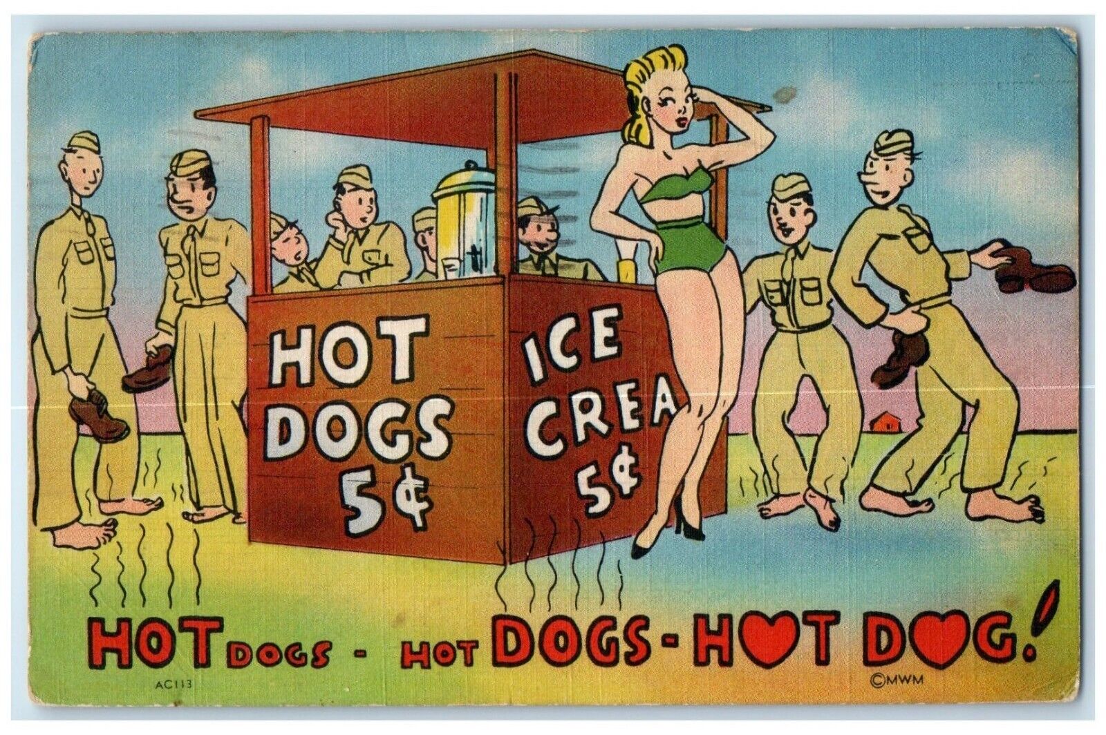 1944 Hot Dogs Pretty Woman Military Soldier Keansburg New Jersey NJ Postcard