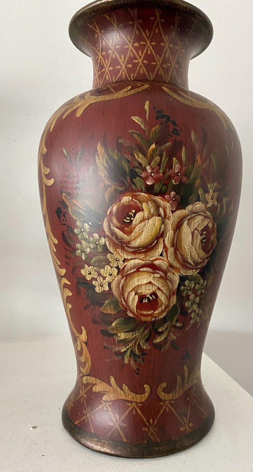 Bombay Co. Vase/Large Urn, Ceramic Maroon, Great Decor, 14”