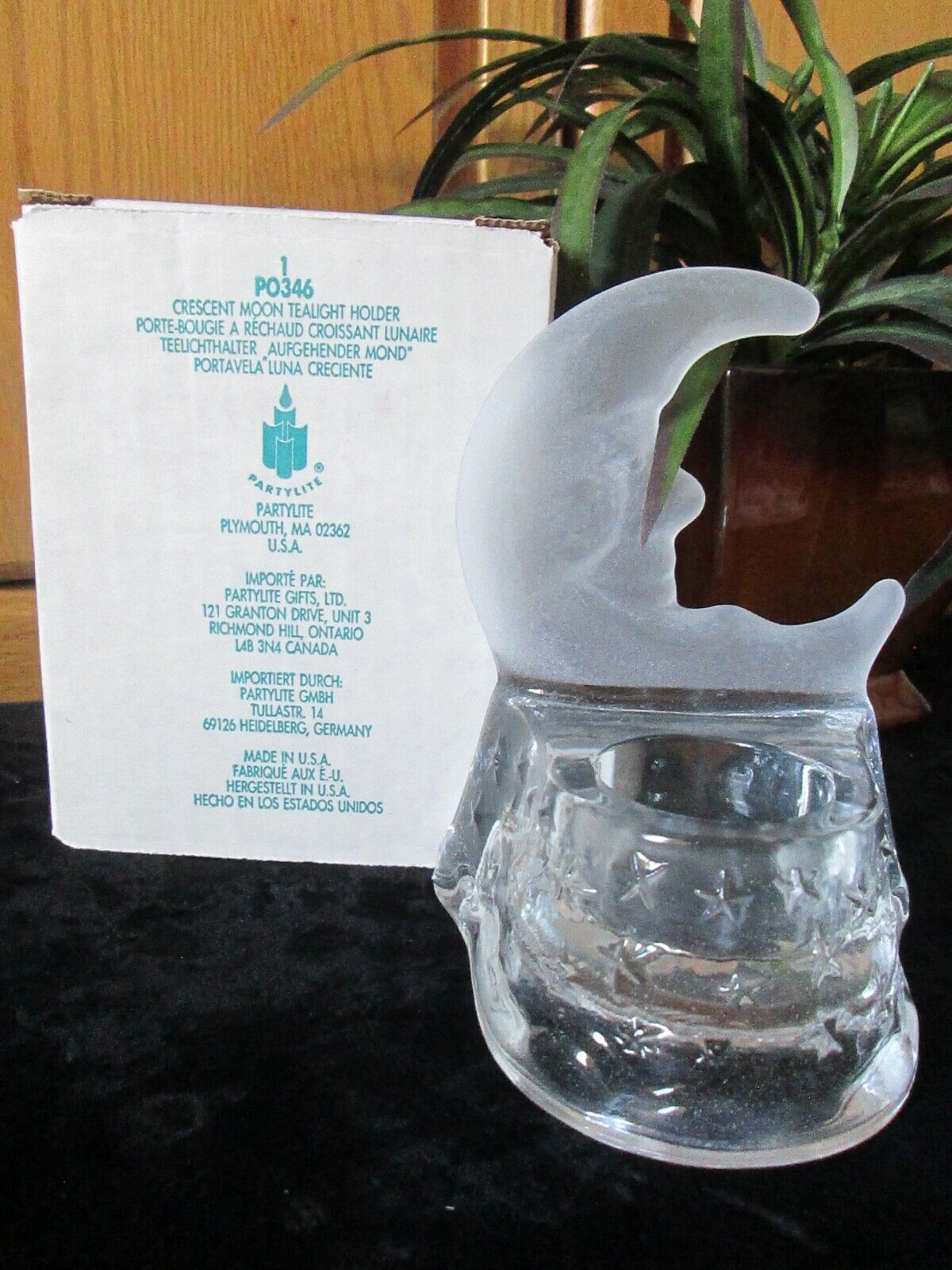 Partylite Crescent Moon Glass Tea light Votive Candle Holder Clear Frosted Glass