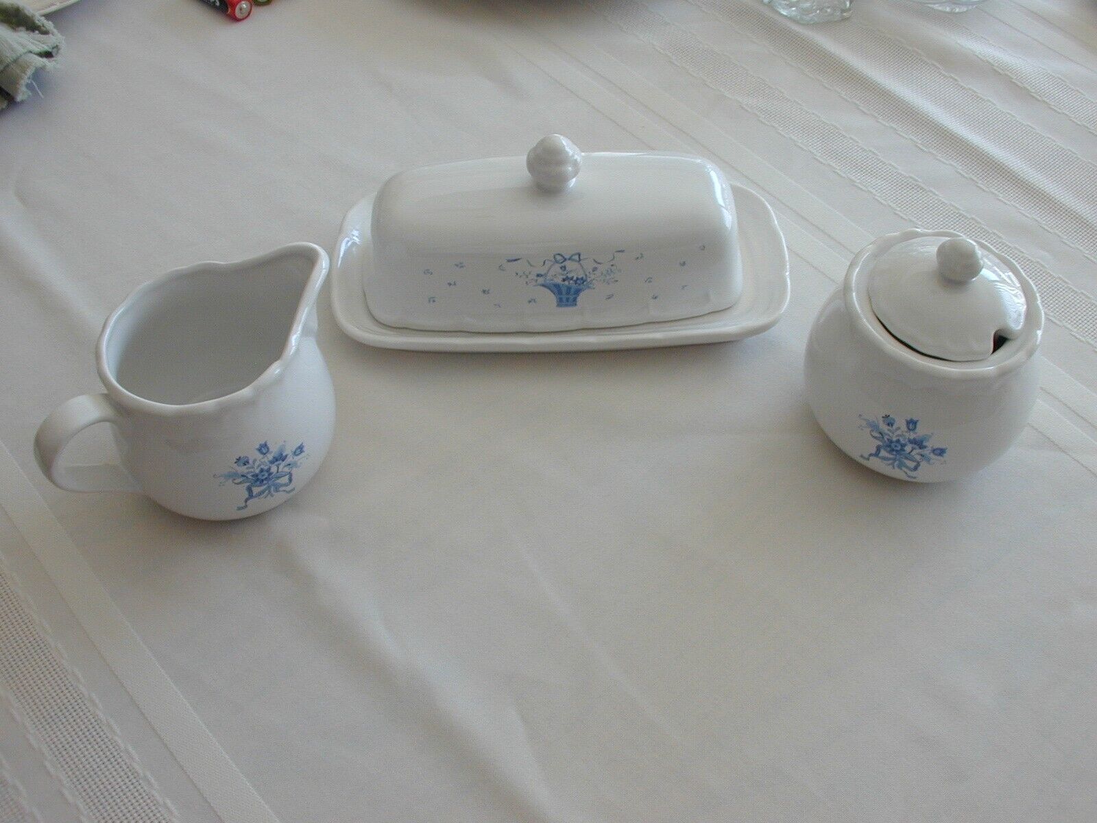 Matching Vintage Butter Dish and Sugar Bowl with Lids and Creamer