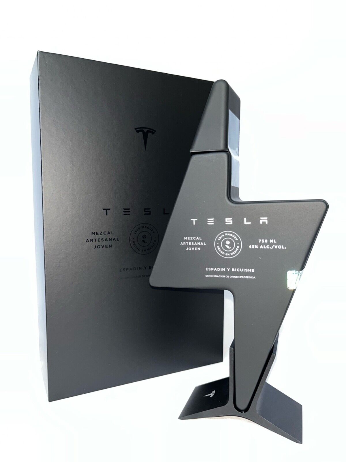 Tesla Mezcal Decanter Bottle & Stand Limited Edition Original Box. No Alcohol. 