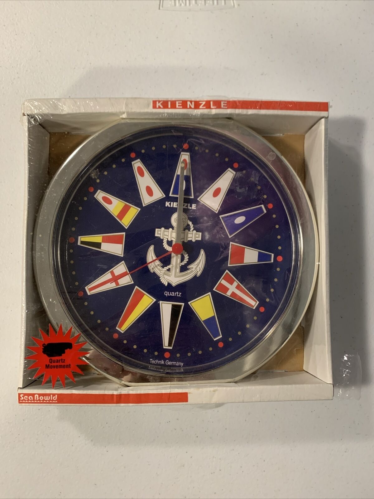 Vintage Kienzle Nautical Flag Theme Wall Clock Silver/Blue New - Open Box