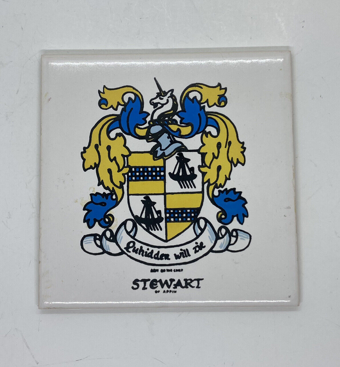 Vintage Coat Of Arms Of Scotland Royal Stewart Tartan Art Tile Plaque Decor 20