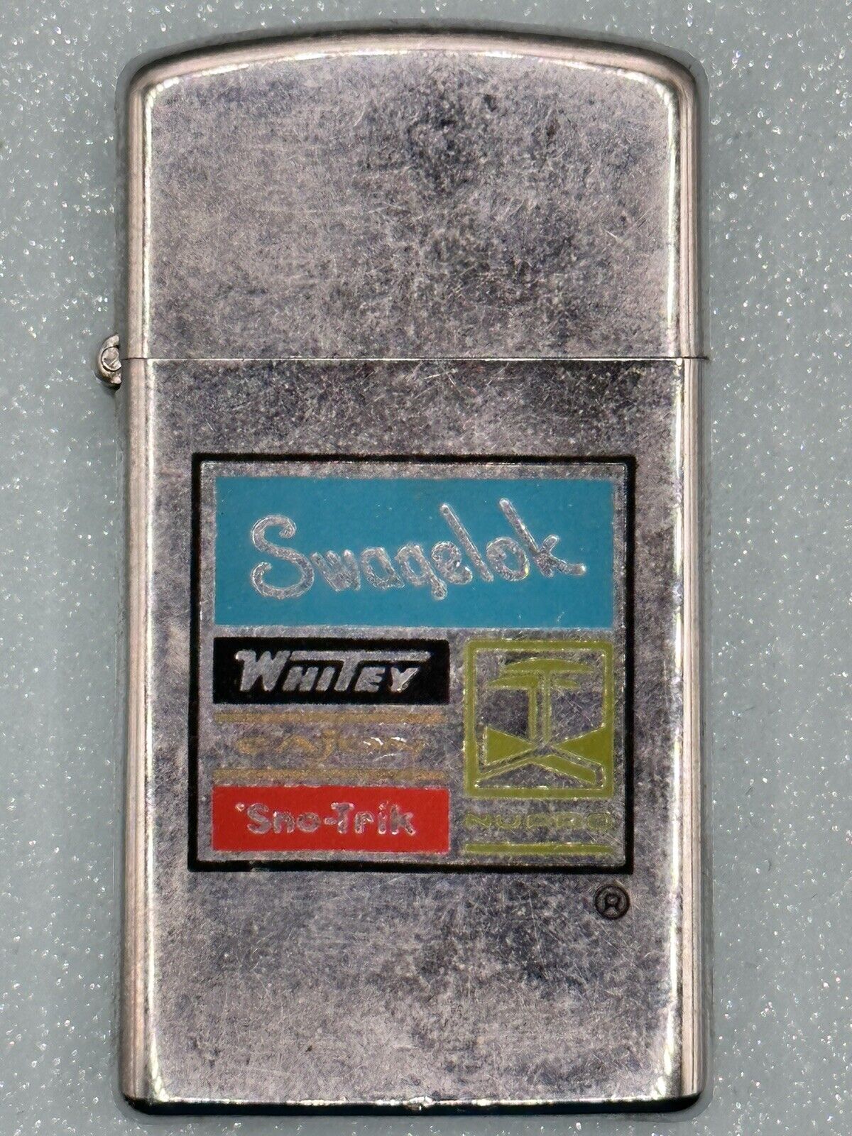 Vintage 1977 Swagelok Advertising Slim Chrome Zippo Lighter