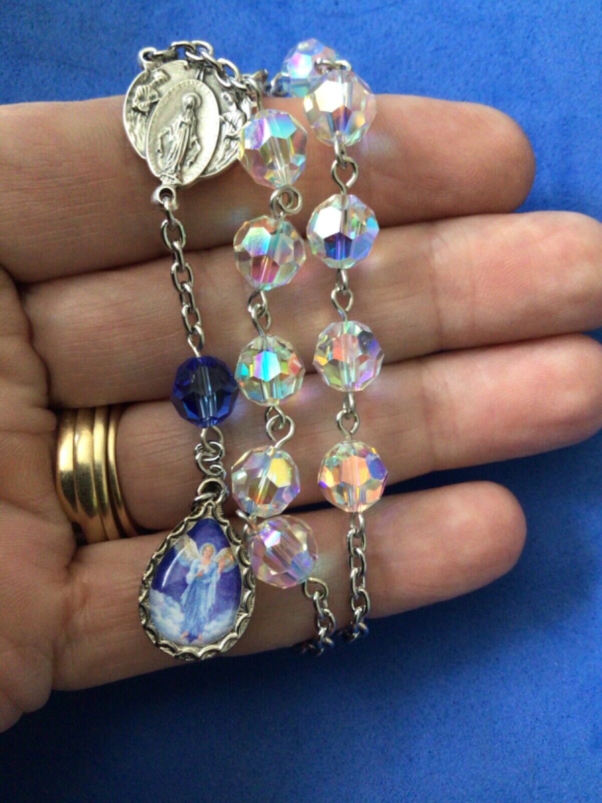 Swarovski Crystal Auto Rosary Archangel St Gabriel Michael Saint Protection 8mm