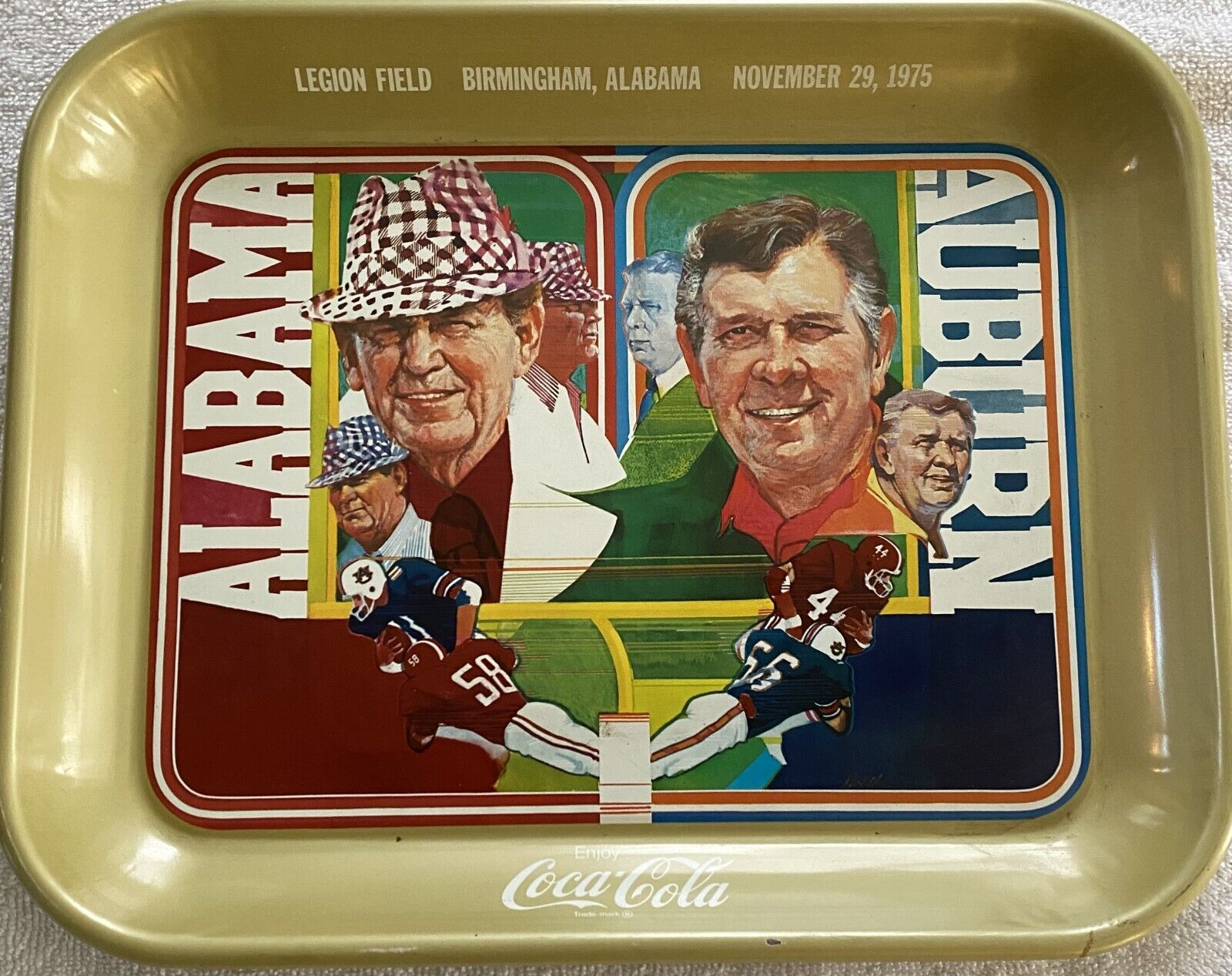Vintage 1975 Coca-Cola Alabama vs Auburn Legion Field Metal Commemorative Tray