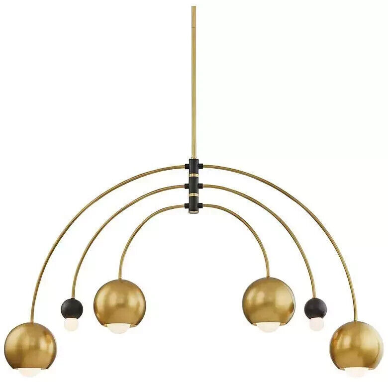 1950's Mid Century Brass Black Stilnovo Light Chandeliers 6 Light Pendant